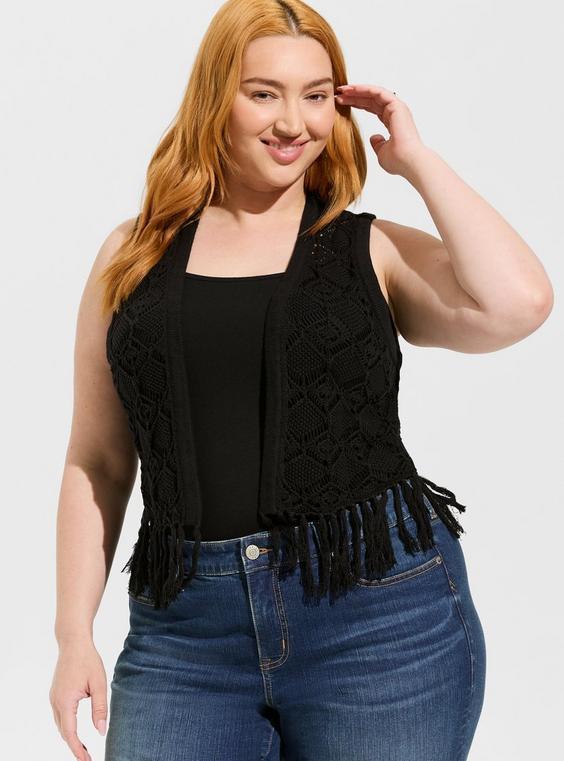 Pointelle Fringe Open Vest Product Image