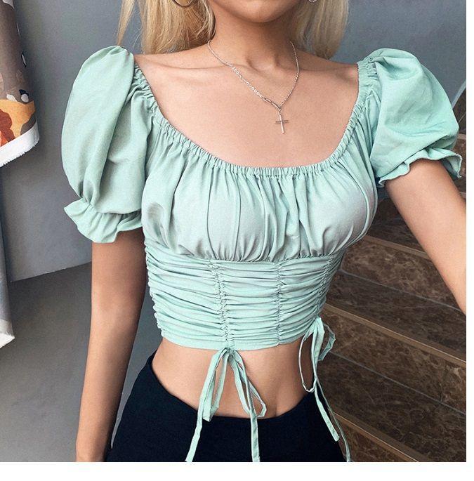 Off-Shoulder Crop Top with Front Drawstring Detail Product Image