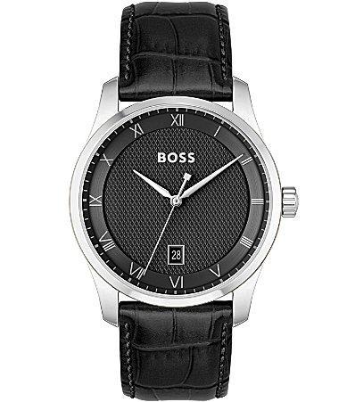 Hugo Boss Mens Principle Quartz Analog Black Leather Strap Watch Product Image