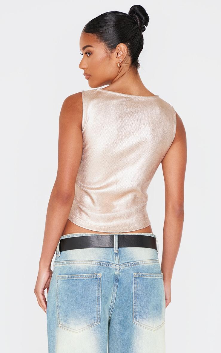 Gold Metallic Rib Boatneck Ruched Side Long Top Product Image