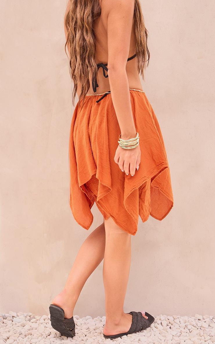 Rust Textured Woven Handkerchief Hem Midi Skirt Product Image