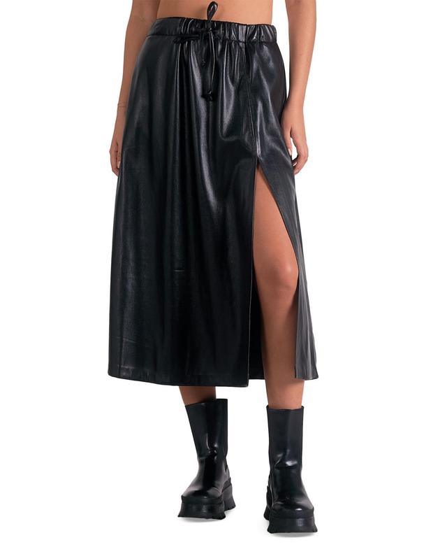 Elan Womens Faux-Leather Slit Skirt Product Image