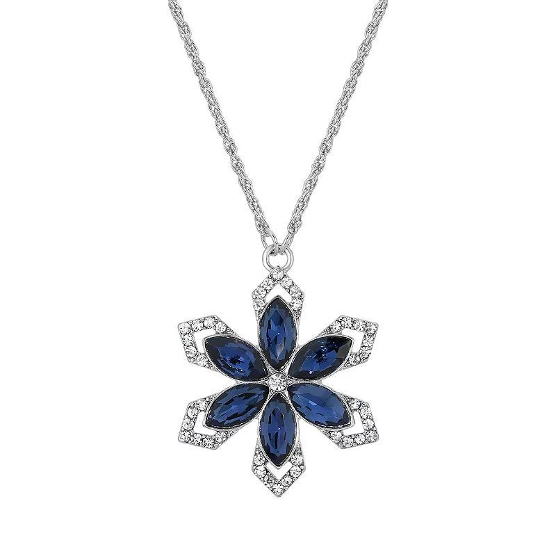 1928 Silver Tone Crystal 16 Inch Link Flower Pendant Necklace Product Image