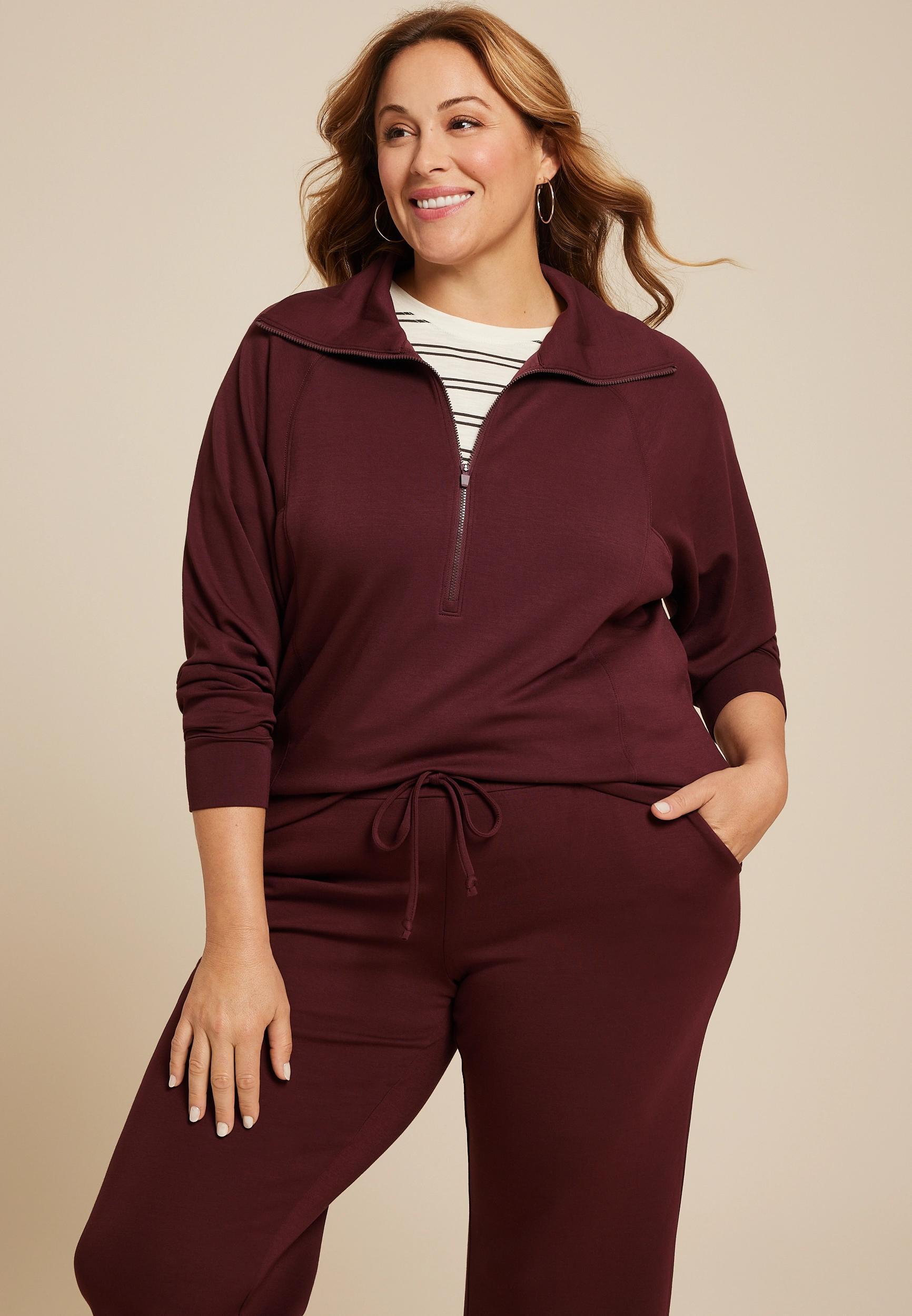 Maurices Plus Size Womens Scuba Half Zip Sweatshirt Brown Size 1X Product Image