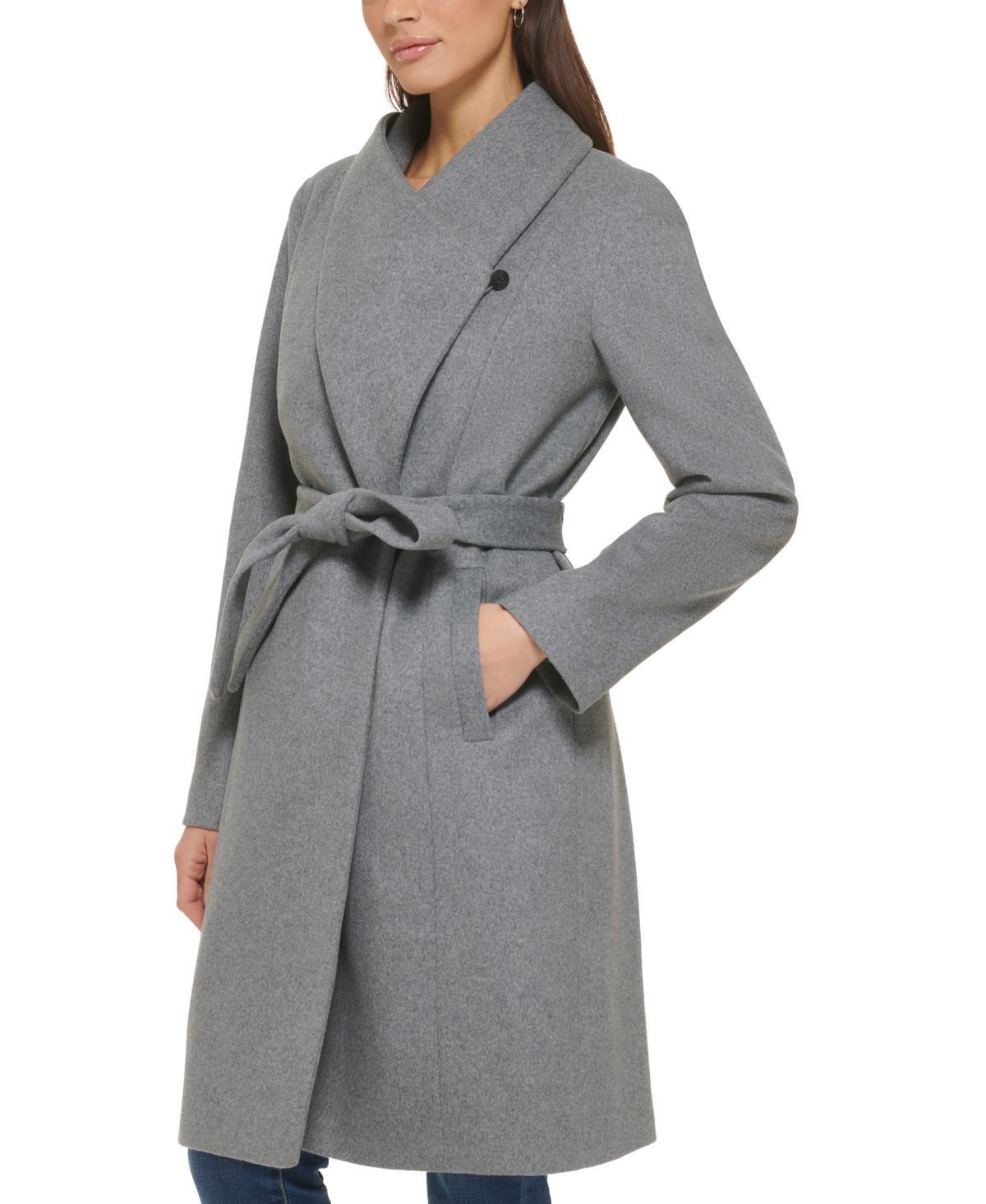 Cole Haan 39 Slick Wool Wrap Coat with Exaggerated Collar (Ice ) Women's Clothing Product Image