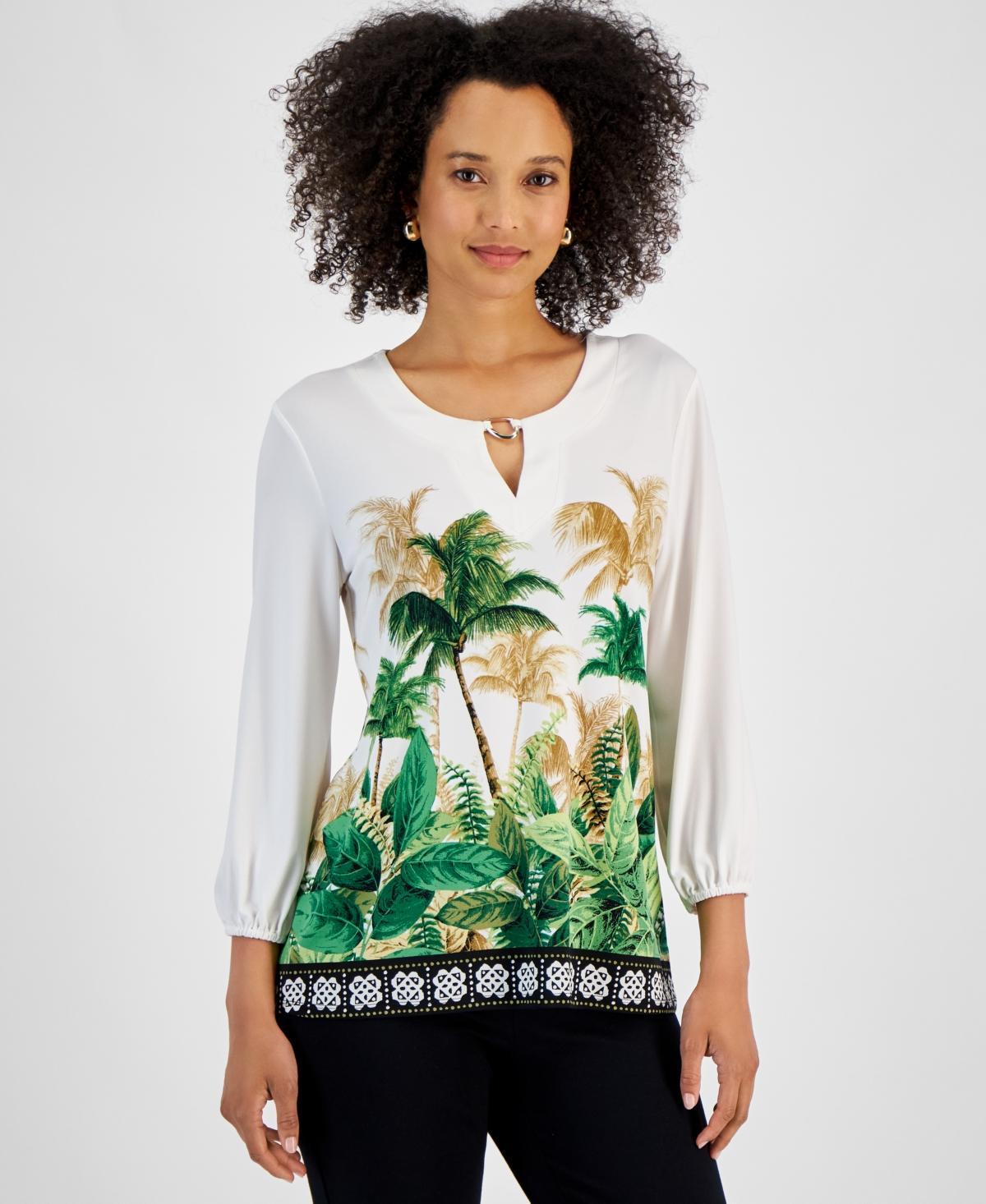 Jm Collection Womens Oasis Palm Chain-Trim Top, Created for Macys Product Image