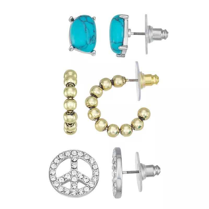 Simply Vera Vera Wang Simulated Stone, Gold Tone Hoop and Simulated Crystal Peace Post Earring Set, Womens, Multi Product Image