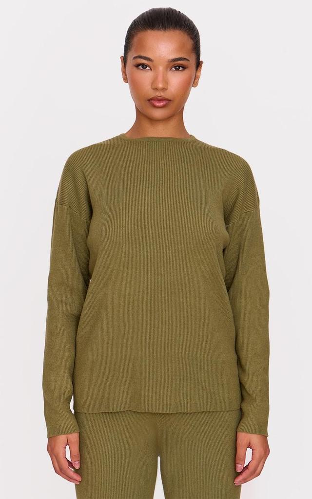 Khaki Light Rib Knit Oversized Top Product Image