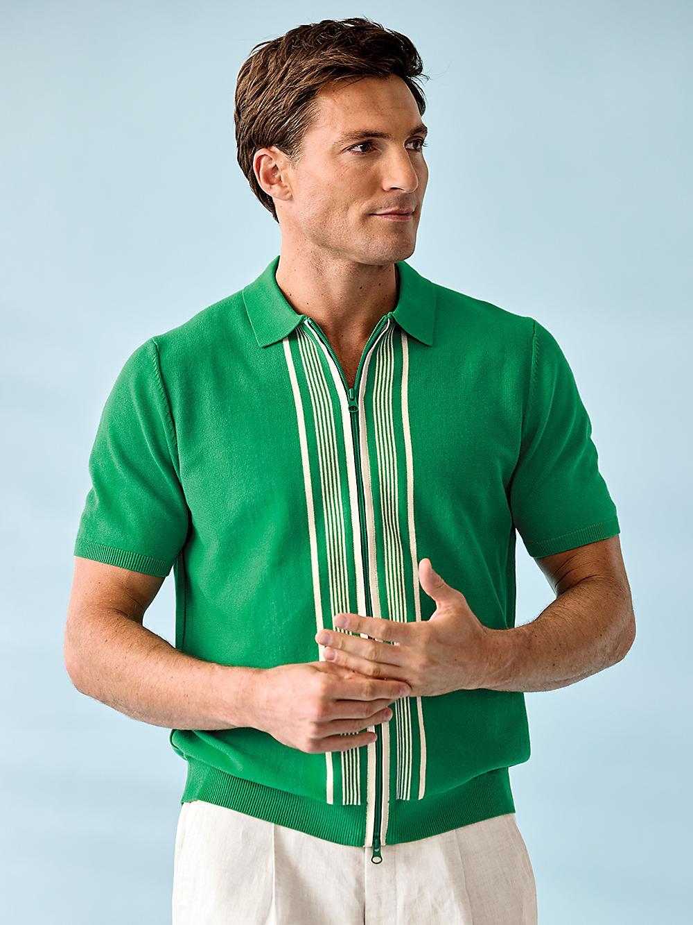 Cotton Full Zip Polo - Green Product Image