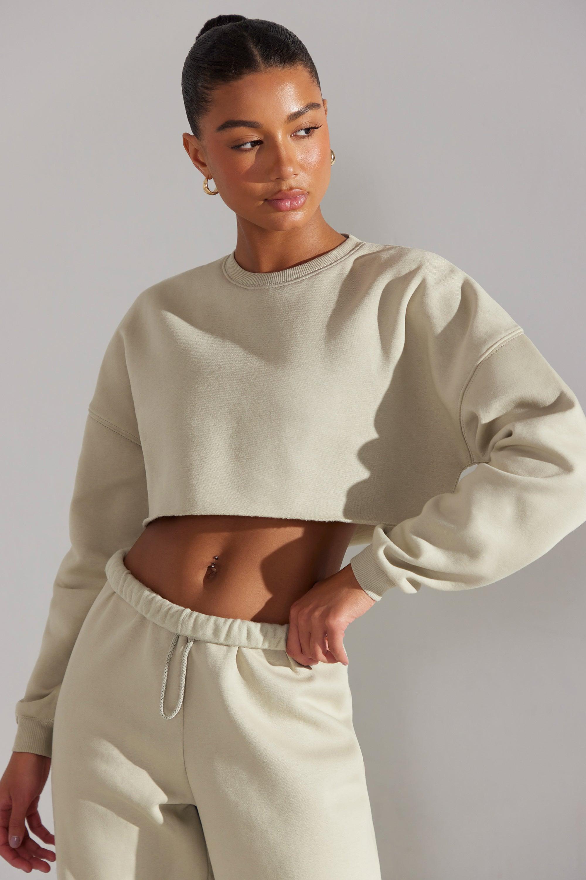 Cropped Oversized Sweatshirt in Limestone Product Image