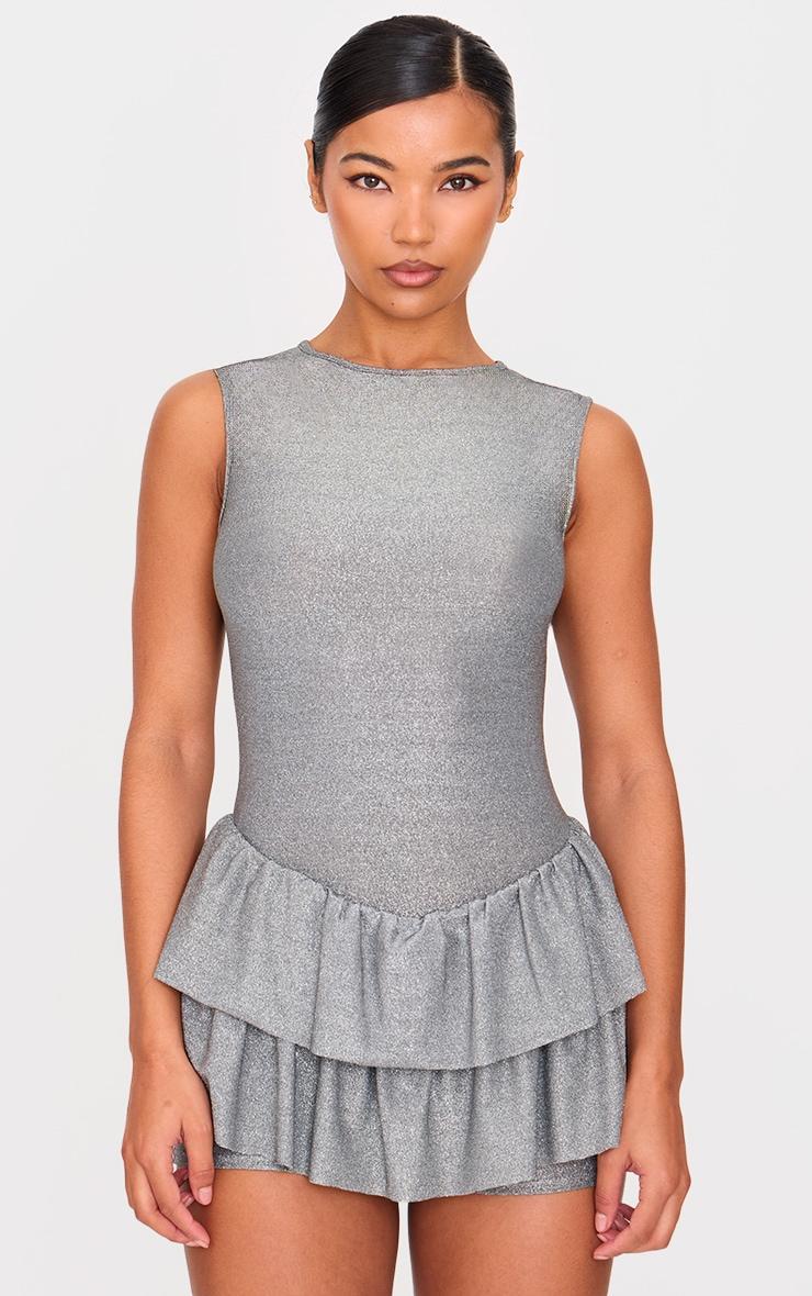 Silver Glitter Rara Skort Romper Product Image