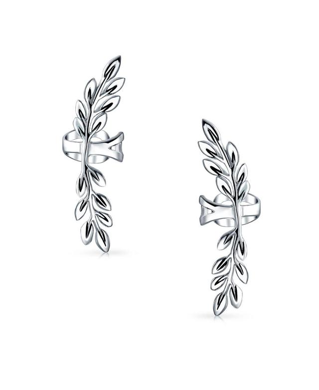 Bling Jewelry Boho Laurel Leaf Climber and Crawler Cartilage Ear Cuffs Clip Wrap Helix Non Pierced Earrings Western Jewelry For Women .925 Sterling Si Product Image