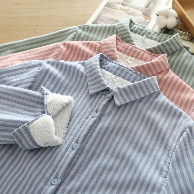 Long Sleeve Lapel Button Down Striped Shirt Product Image