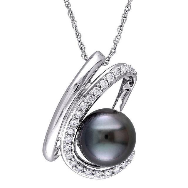 Stella Grace 10k White Gold Tahitian Cultured Pearl & Diamond Accent Curlicue Pendant Necklace, Womens 10k Gold Product Image