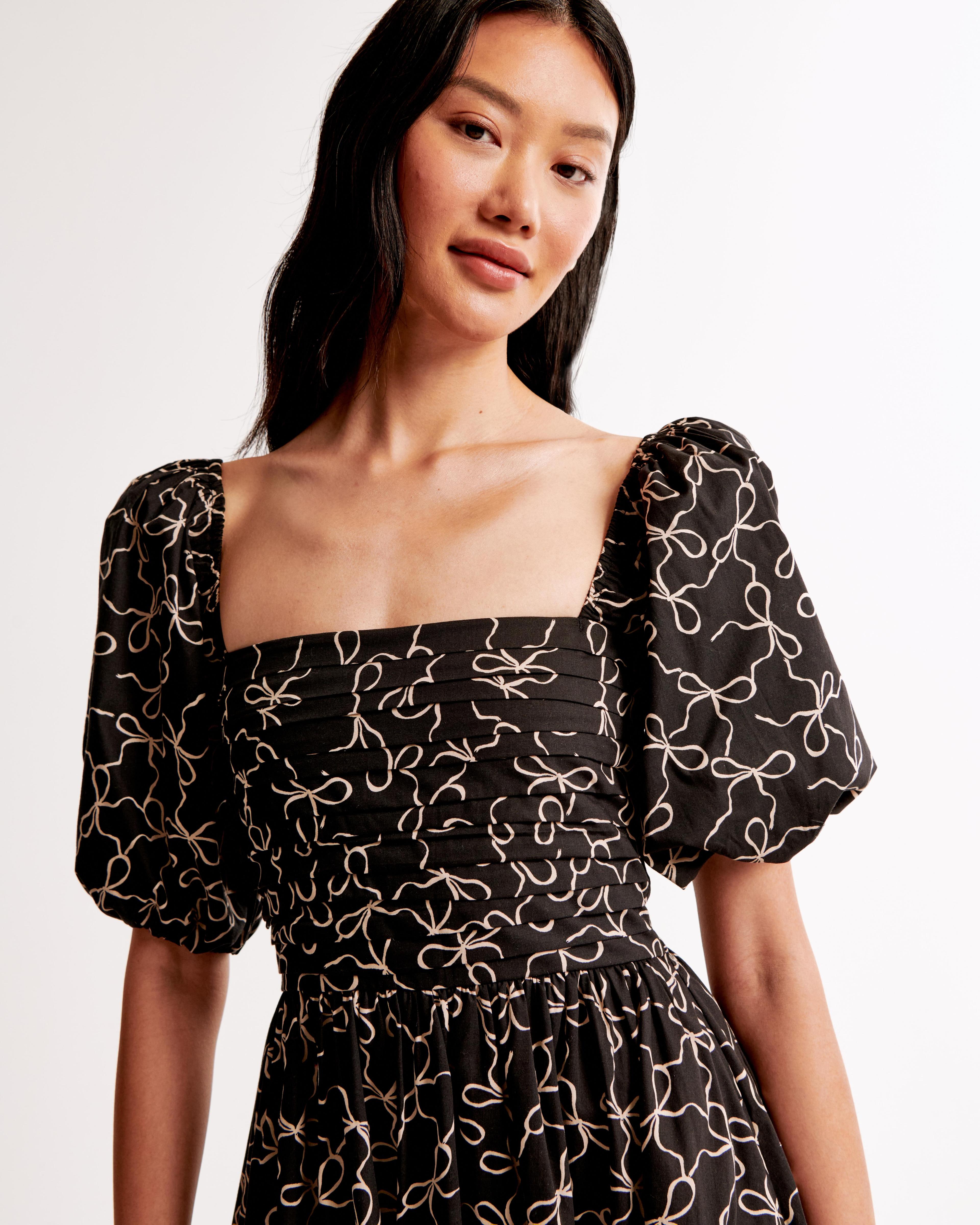 The A&F Emerson Poplin Puff Sleeve Midi Dress Product Image