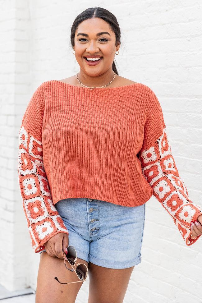 Do Your Best Rust Multi Crochet Sleeve Sweater FINAL SALE Product Image