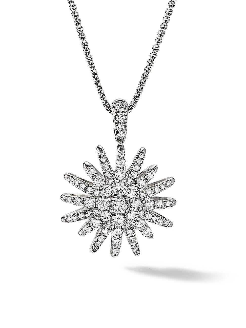 Womens Starburst Pendant Necklace In 18K White Gold With Full Pav Diamonds Product Image