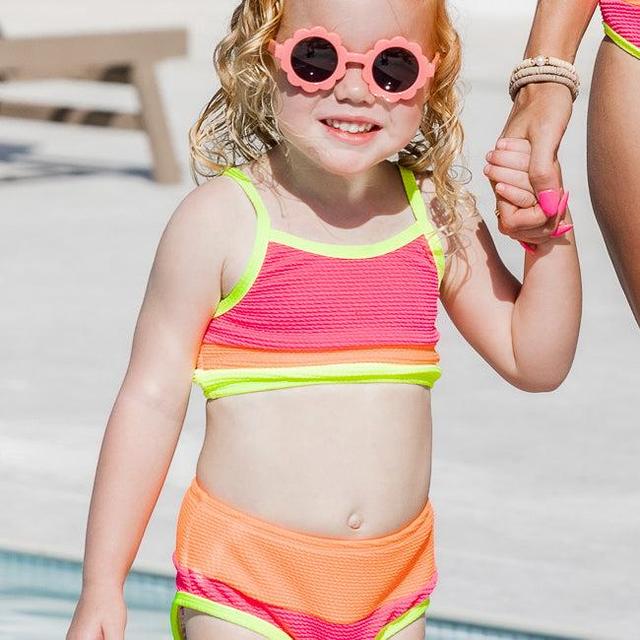 Kid's Do Not Disturb Neon Color Block Bikini Top FINAL SALE Product Image