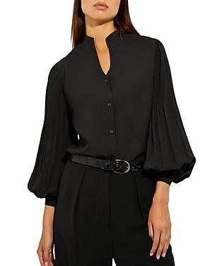 Misook Pleated Balloon Sleeve Crepe Button-Up Blouse Product Image