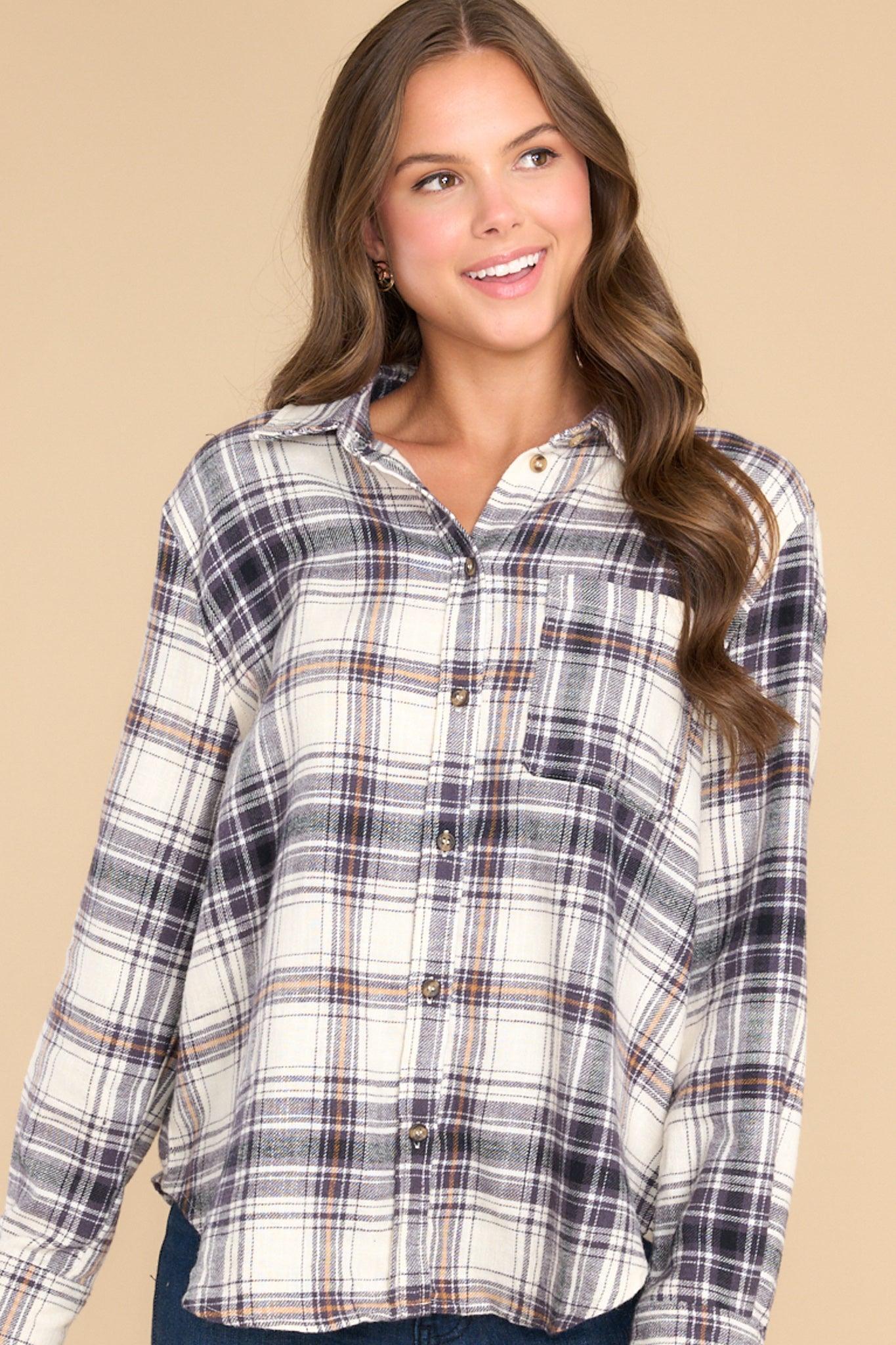 Electric Love Dark Orchid Plaid Top Purple Product Image