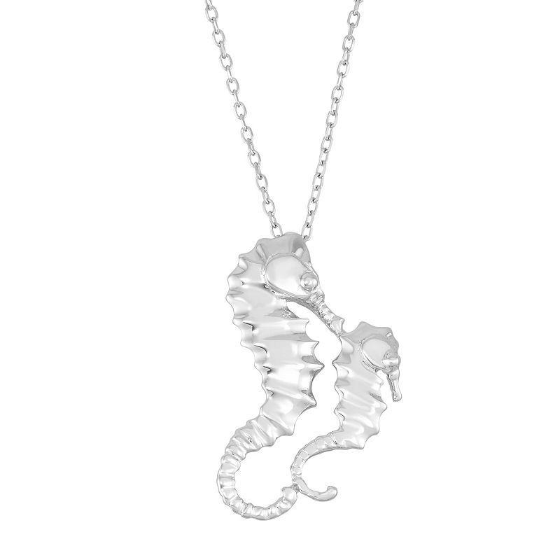 Sterling Silver Sea Horse Pendant Necklace, Womens Grey Product Image