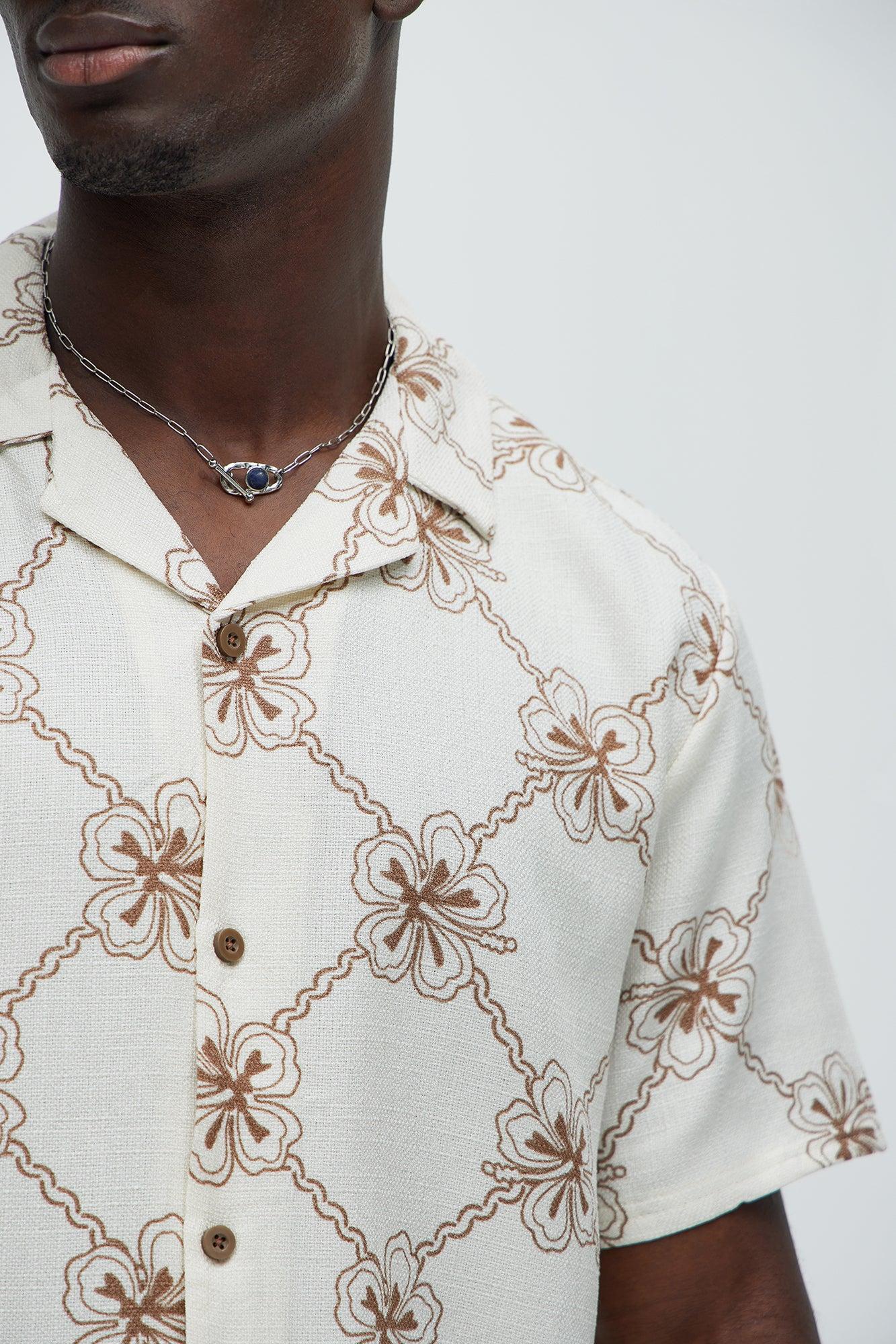 Floral Spec Button Up Shirt - Off  White/combo Product Image