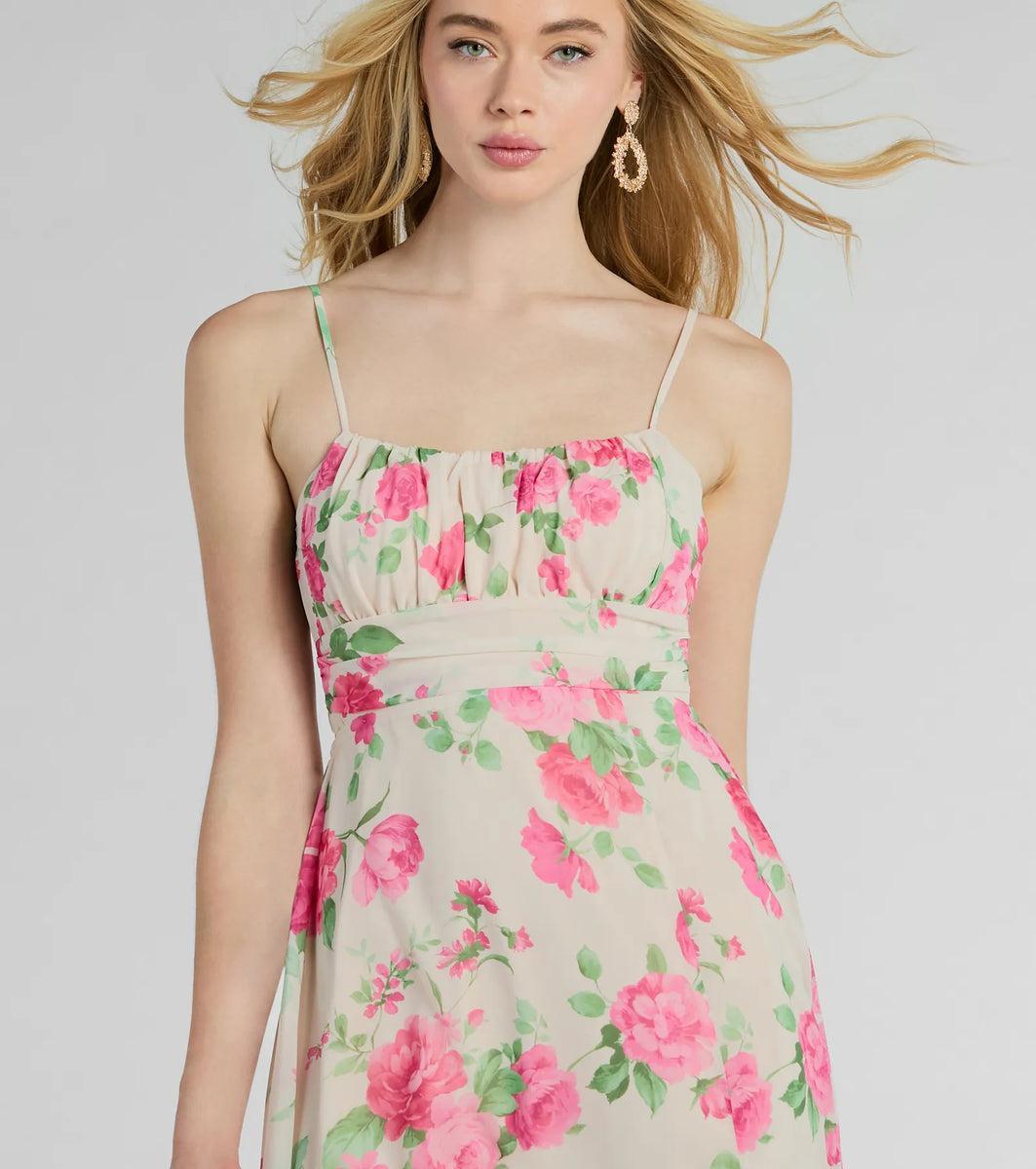 Garden Of Romance Tie Back Rose Floral A-Line Dress Product Image