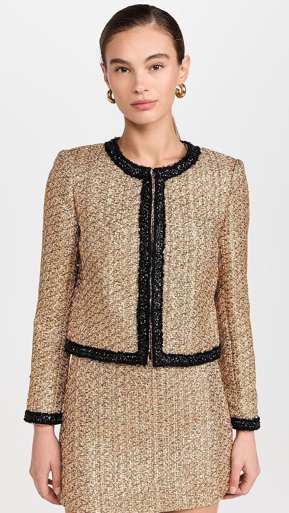 alice + olivia Landon Cropped Box Jacket with Embellished Trim | Shopbop Product Image