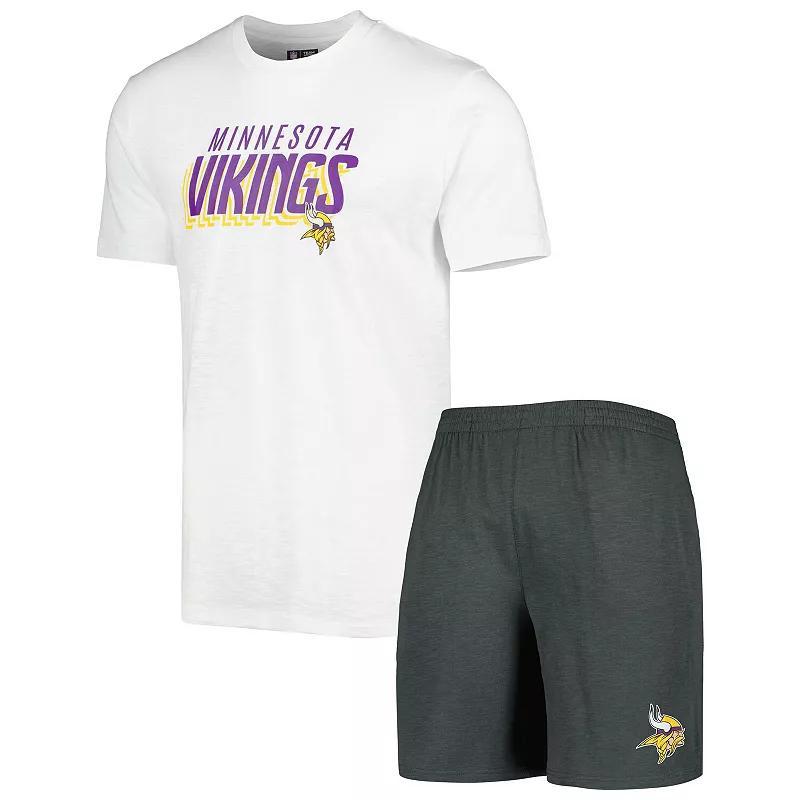 Men's Concepts Sport Charcoal/White Minnesota Vikings Downfield T-Shirt & Shorts Sleep Set Product Image