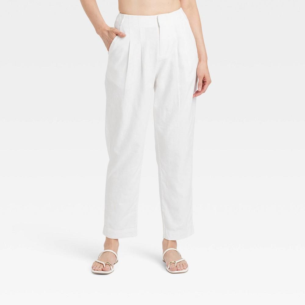 Womens High-Rise Linen Tapered Ankle Pants - A New Day White 6 Product Image