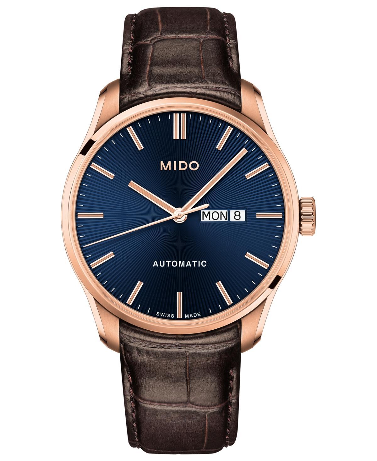 Mido Mens Swiss Automatic Belluna Ii Brown Leather Strap Watch 42.5mm Product Image