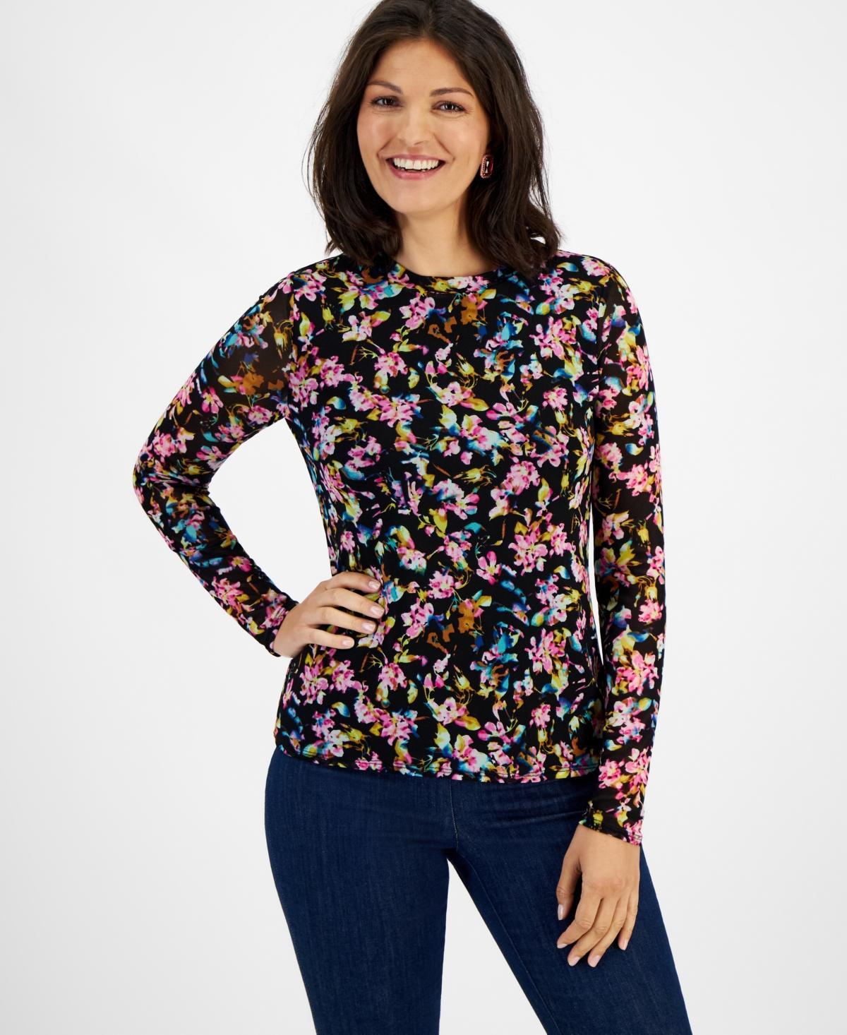 I.n.c. International Concepts Womens Printed Mesh Top, Created for Macys Product Image