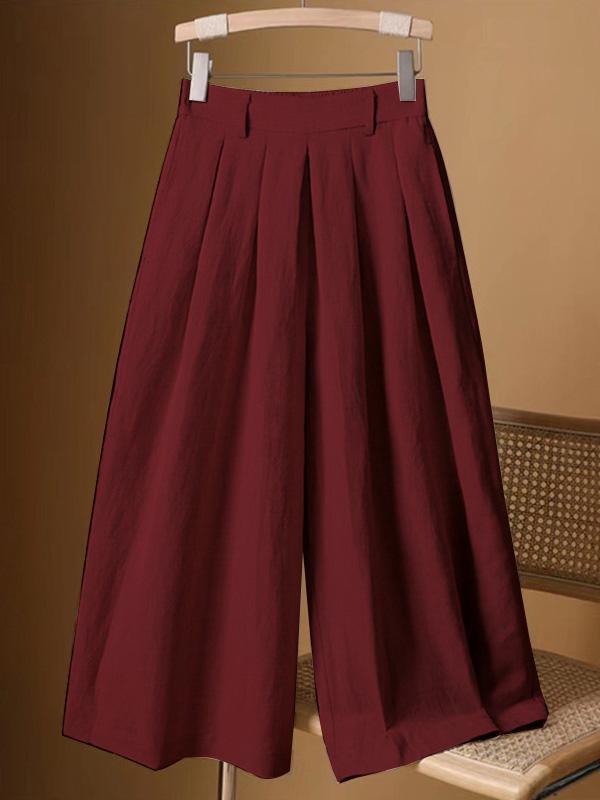 Casual Wide Leg Loose Solid Color Capri-Pants Product Image