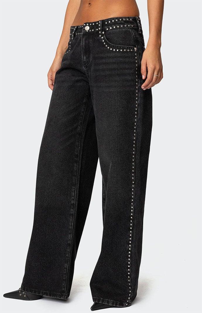 Edikted Women's Quincy Studded Low Rise Jeans Product Image