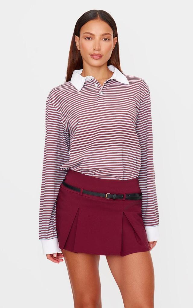 Burgundy Stretch Woven Low Rise Belted Skort Product Image