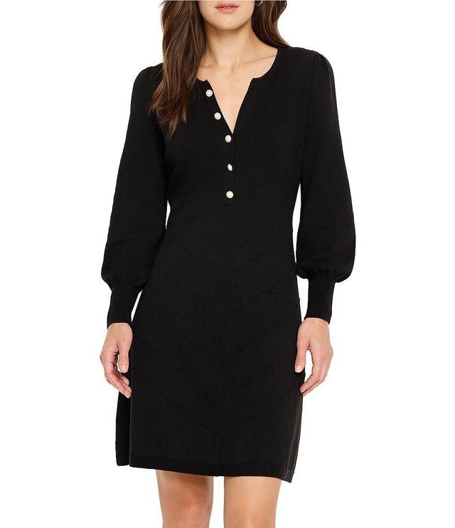 NIC + ZOE Twirl Time Round Neck Button Front Long Sleeve Dress Product Image