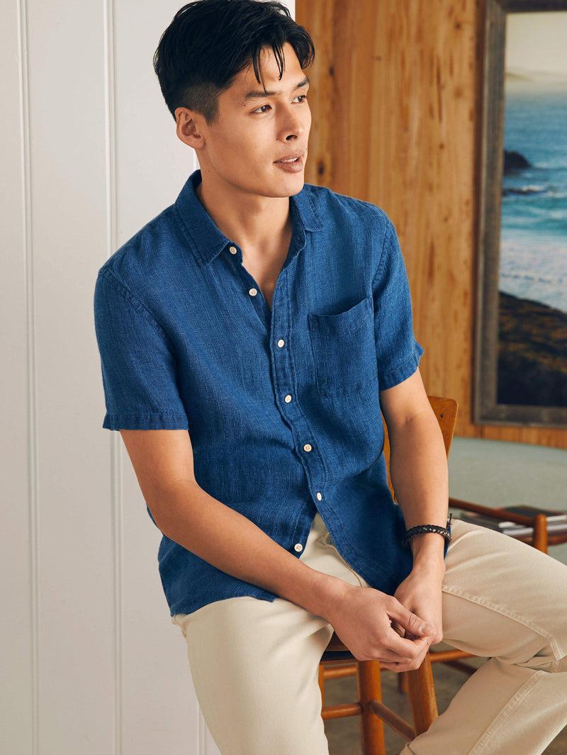 Short-Sleeve Palma Linen Shirt - Indigo Basketweave Product Image