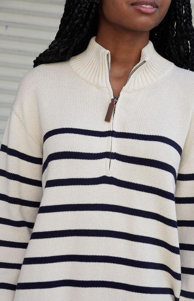 John Galt Womens White & Navy Striped Quarter Zip Sweater - White/navy Product Image