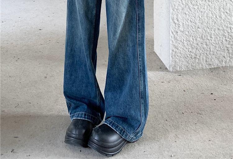 High Waist Washed Wide Leg Jeans Product Image