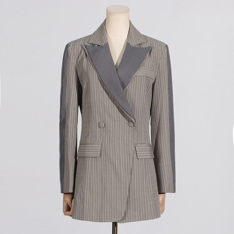 Pinstriped Double-Breasted Blazer Product Image