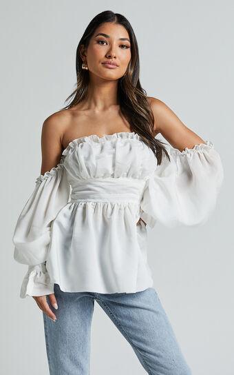 Cherlyne Top - Off Shoulder Long Sleeve Blouse in White product image