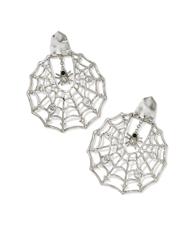 Spiderweb Silver Statement Earrings in Black Crystal Product Image