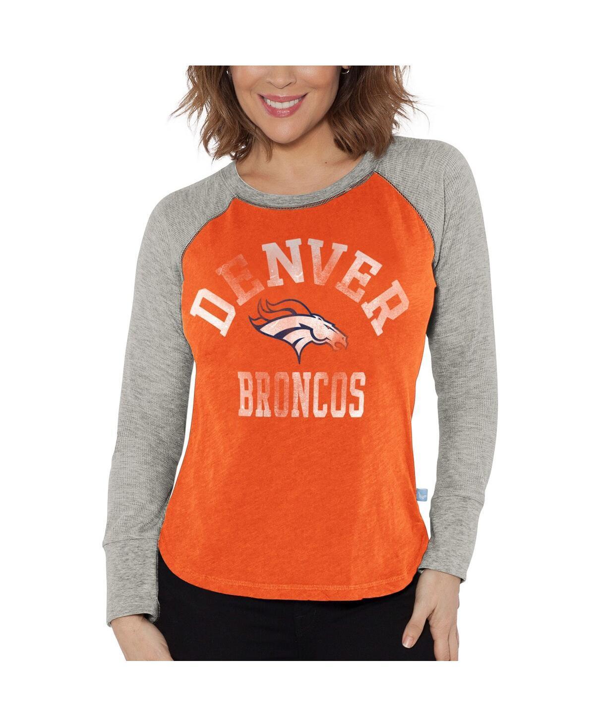 Womens G-III 4Her by Carl Banks Orange/Heather Gray Denver Broncos Waffle Knit Raglan Long Sleeve T-Shirt Product Image