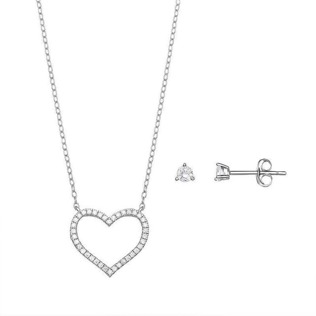 PRIMROSE Sterling Silver Cubic Zirconia Earring & Open Heart Necklace Set, Womens, Grey Product Image