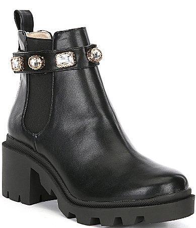 Steve Madden Amulet Jewel Embellished Lug Sole Chunky Block Heel Combat Platform Booties Product Image