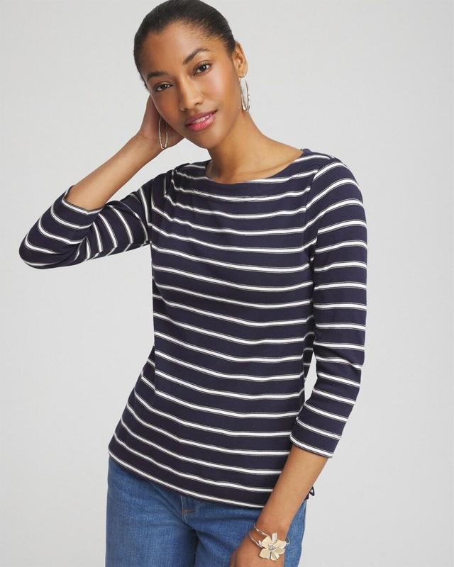 Women's Stripe 3/4 Sleeve Bateau Neck Tee Product Image