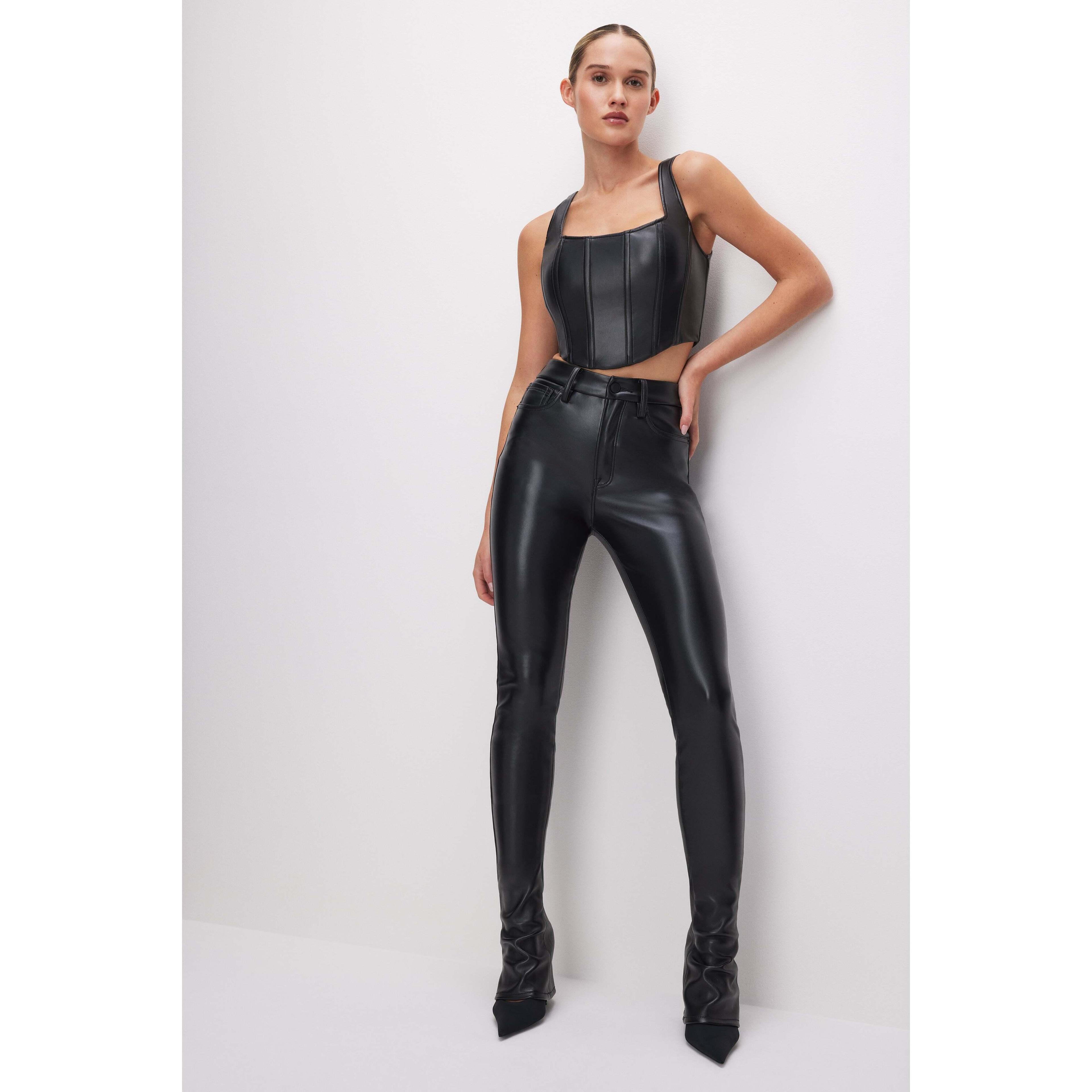 Womens Vegan Leather Micro Boot Pants | Black, Size 6 | Good American by Khlo Kardashian product image