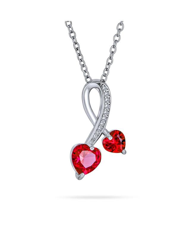 Bling Jewelry Promise Pave Accented Criss Crossing Twisting Two Red Cz Hearts Necklace Pendant For Women Sterling Silver Product Image