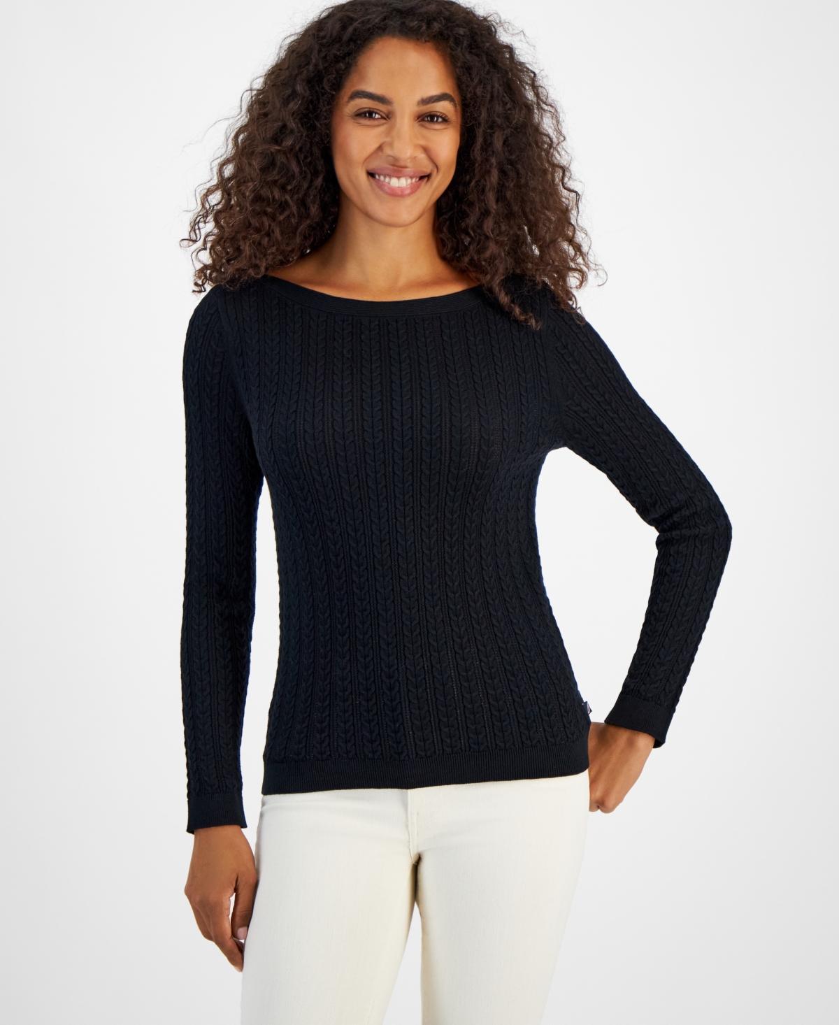 Nautica Jeans Womens Cable Knit Cotton Boat Neck Sweater Product Image