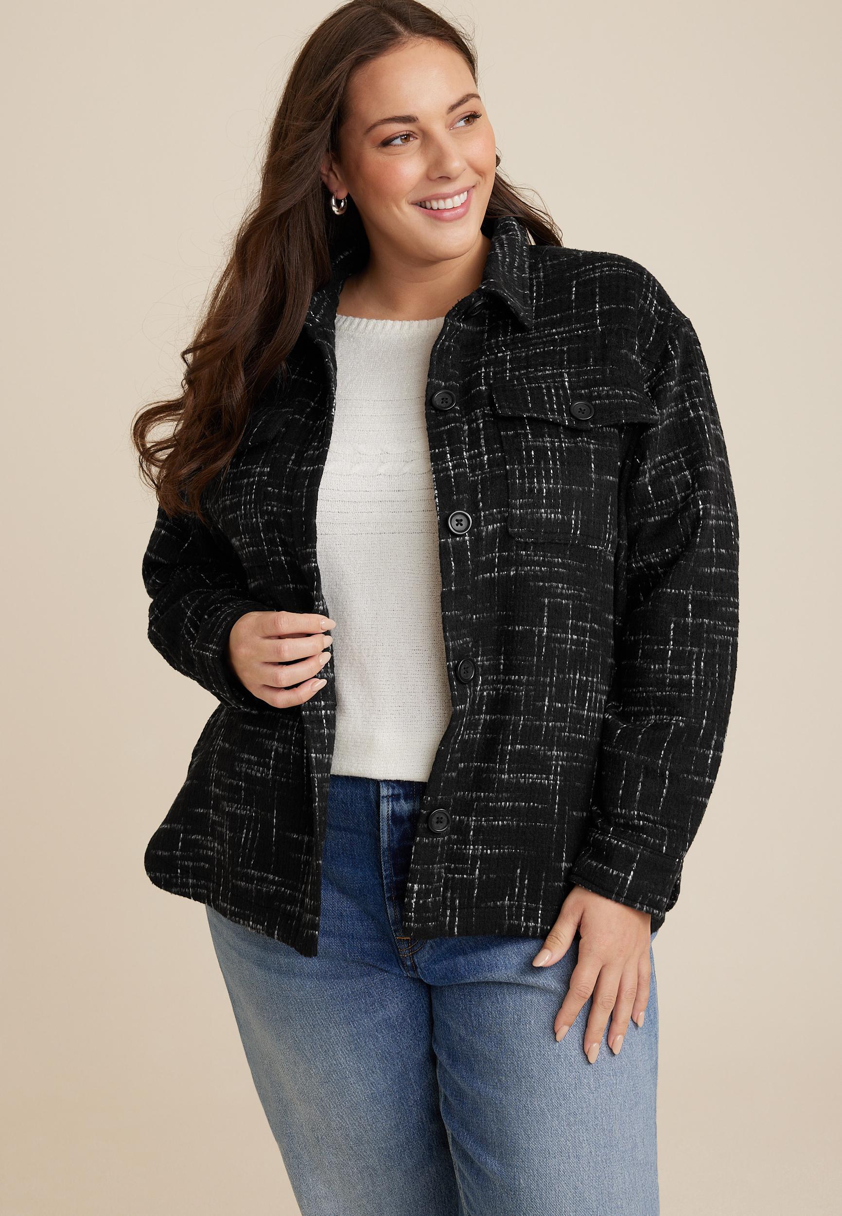 Maurices Plus Size Womens Black Tweed Shacket Size 2X Product Image